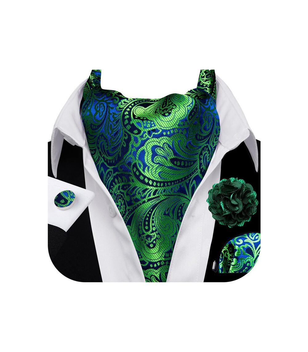 5286 Ascot Tie Cravat Floral Green Blue Scarf Self Ties Pocket Square